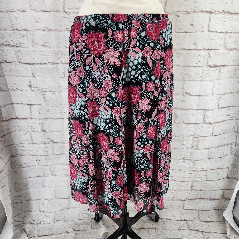 Vintage Y2K Fairy Slip Skirt Medium Pink‎ Floral Boho Cottage Midi Pull On Twee